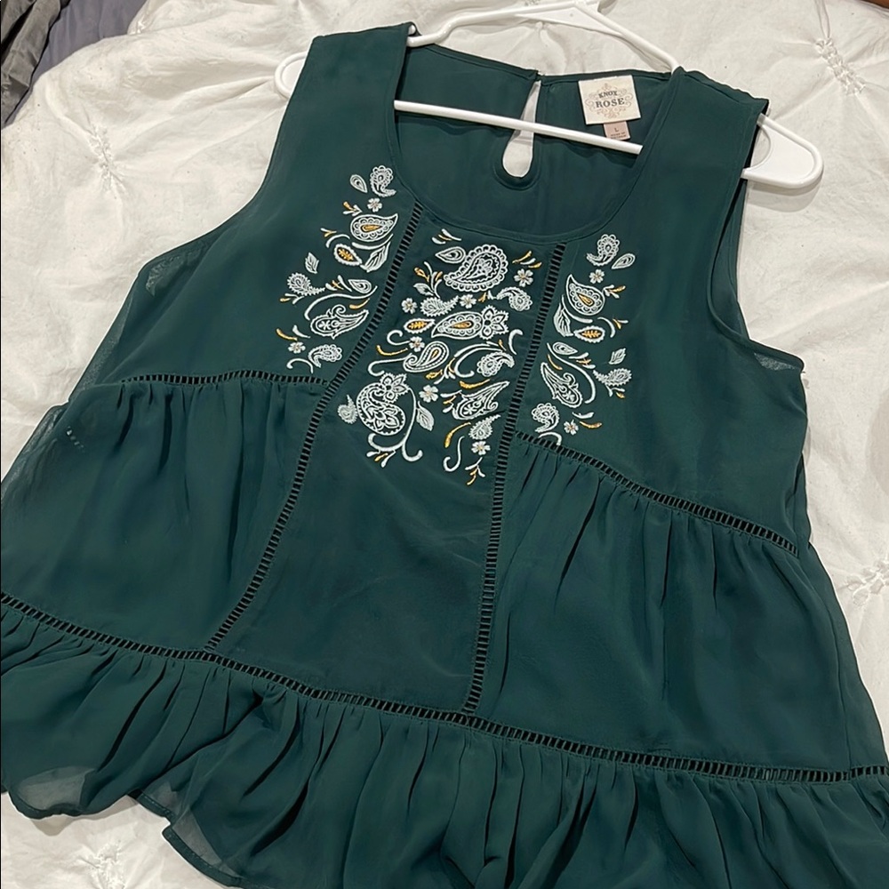 Embroidered Green Sleeveless Top